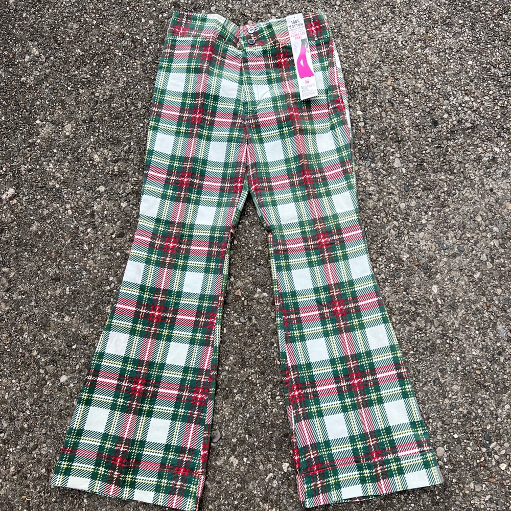 Deadstock Vintage 70s Bell Bottoms Kids Girls size 12 NWT 1970s Plaid Fl…